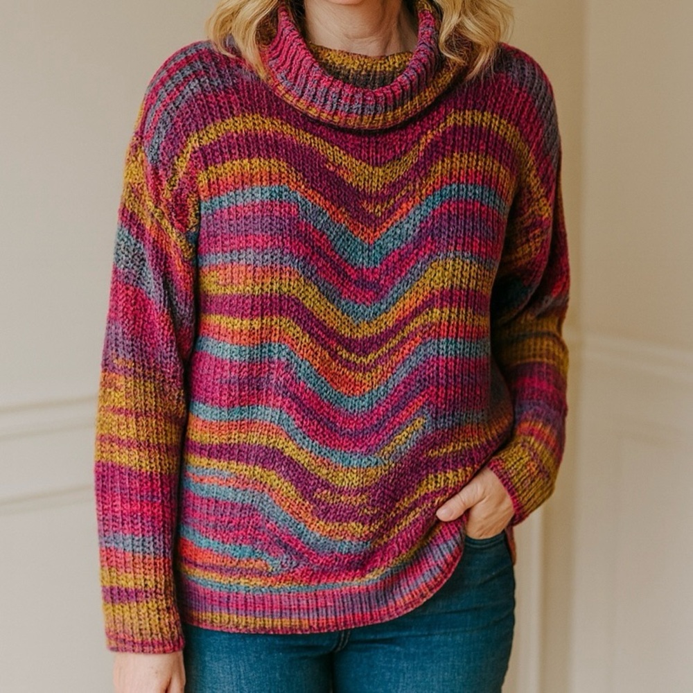 OVLA Women's Multicolor Striped Knit Cow‎ Neck Sweater Size S